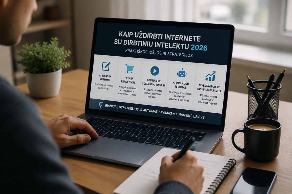 Kaip uždirbti su dirbtiniu intelektu 2026