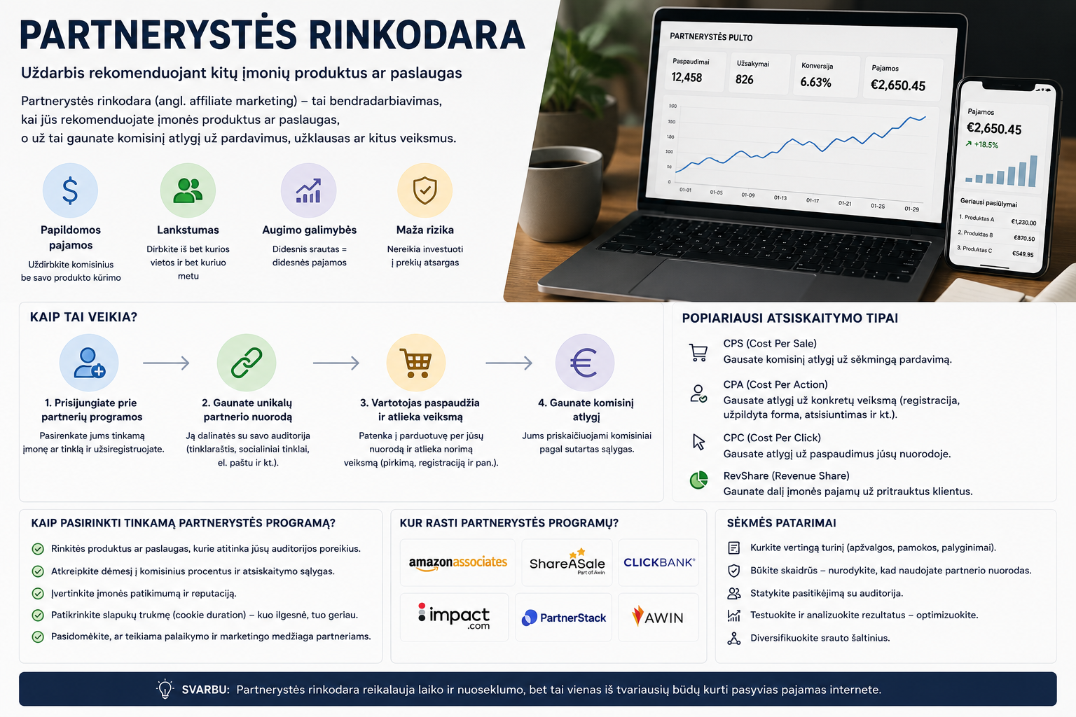 Partnerystės rinkodara infografika