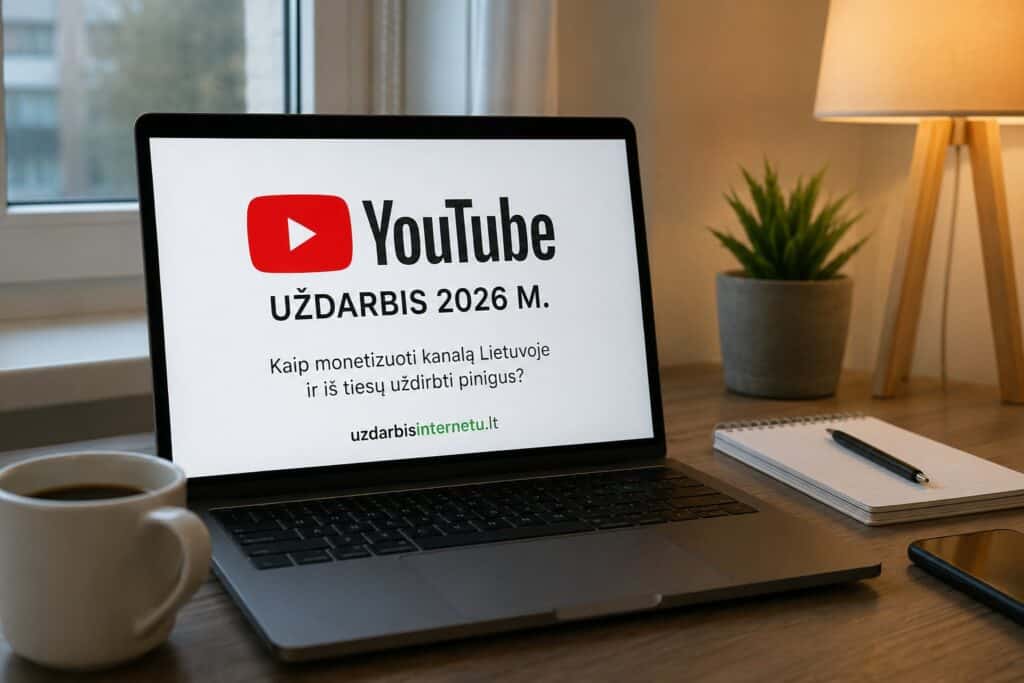 YouTube uždarbis 2026 m